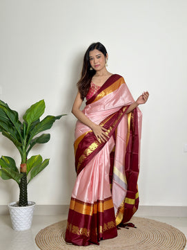 Rose Milk Pink - Handwoven - Silk Saree