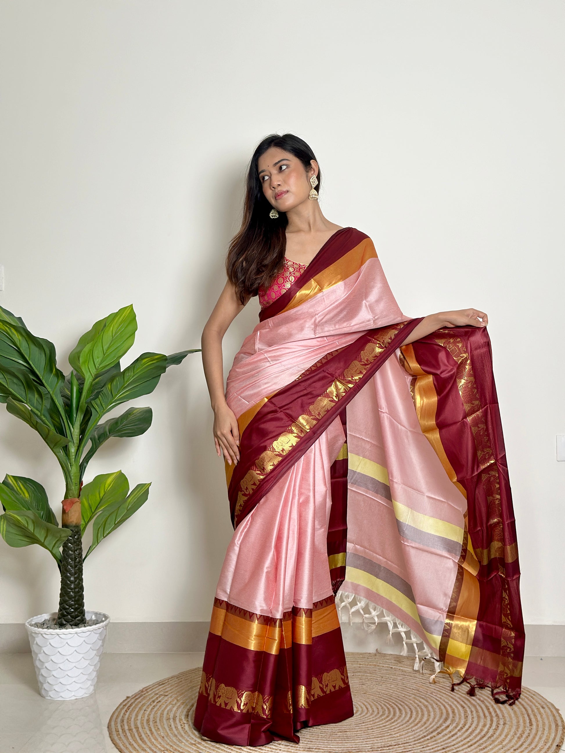 Rose Milk Pink - Handwoven - Silk Saree