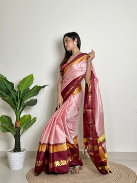 Rose Milk Pink - Handwoven - Silk Saree