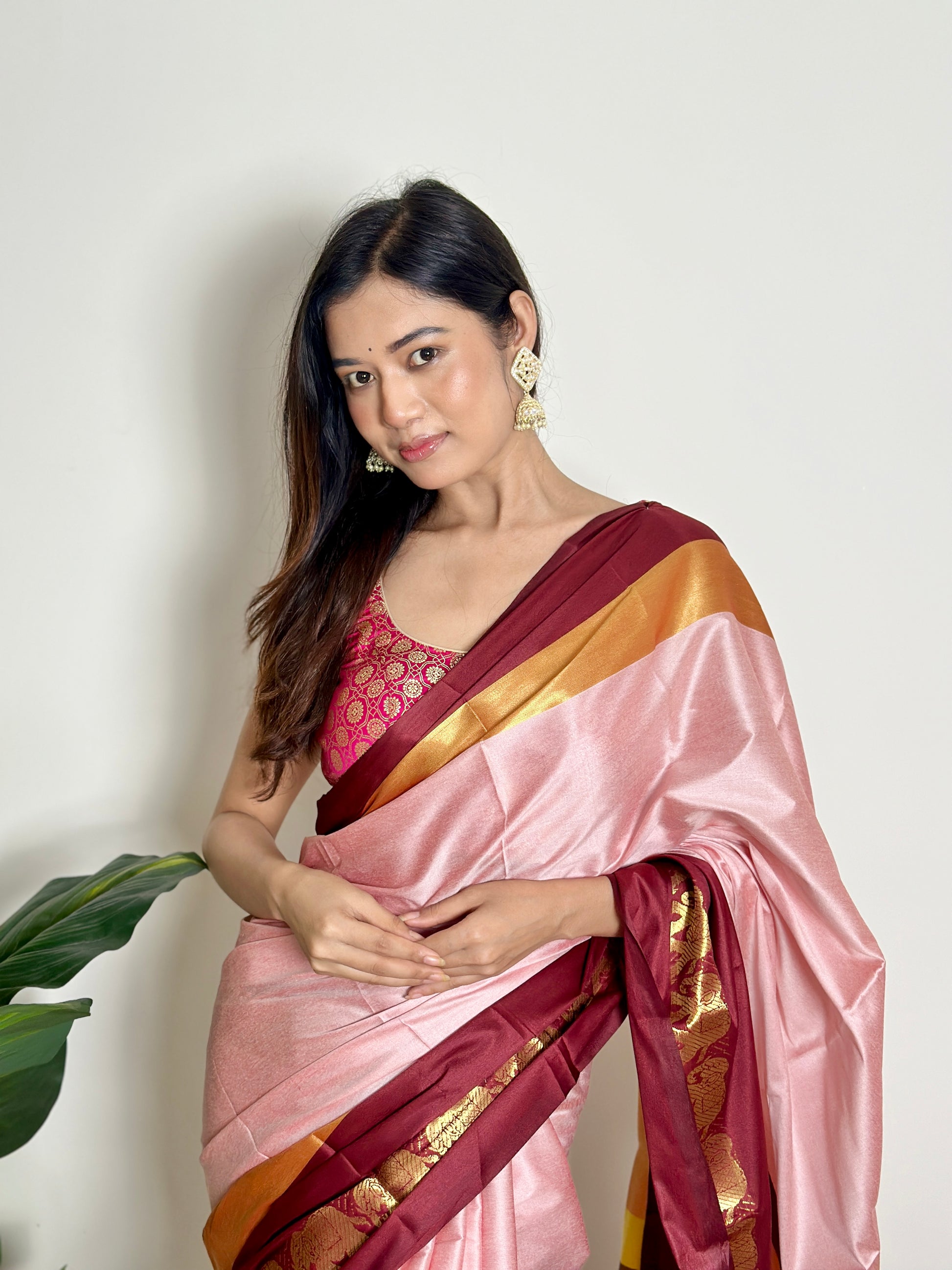 Rose Milk Pink - Handwoven - Silk Saree