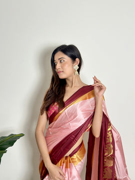 Rose Milk Pink - Handwoven - Silk Saree