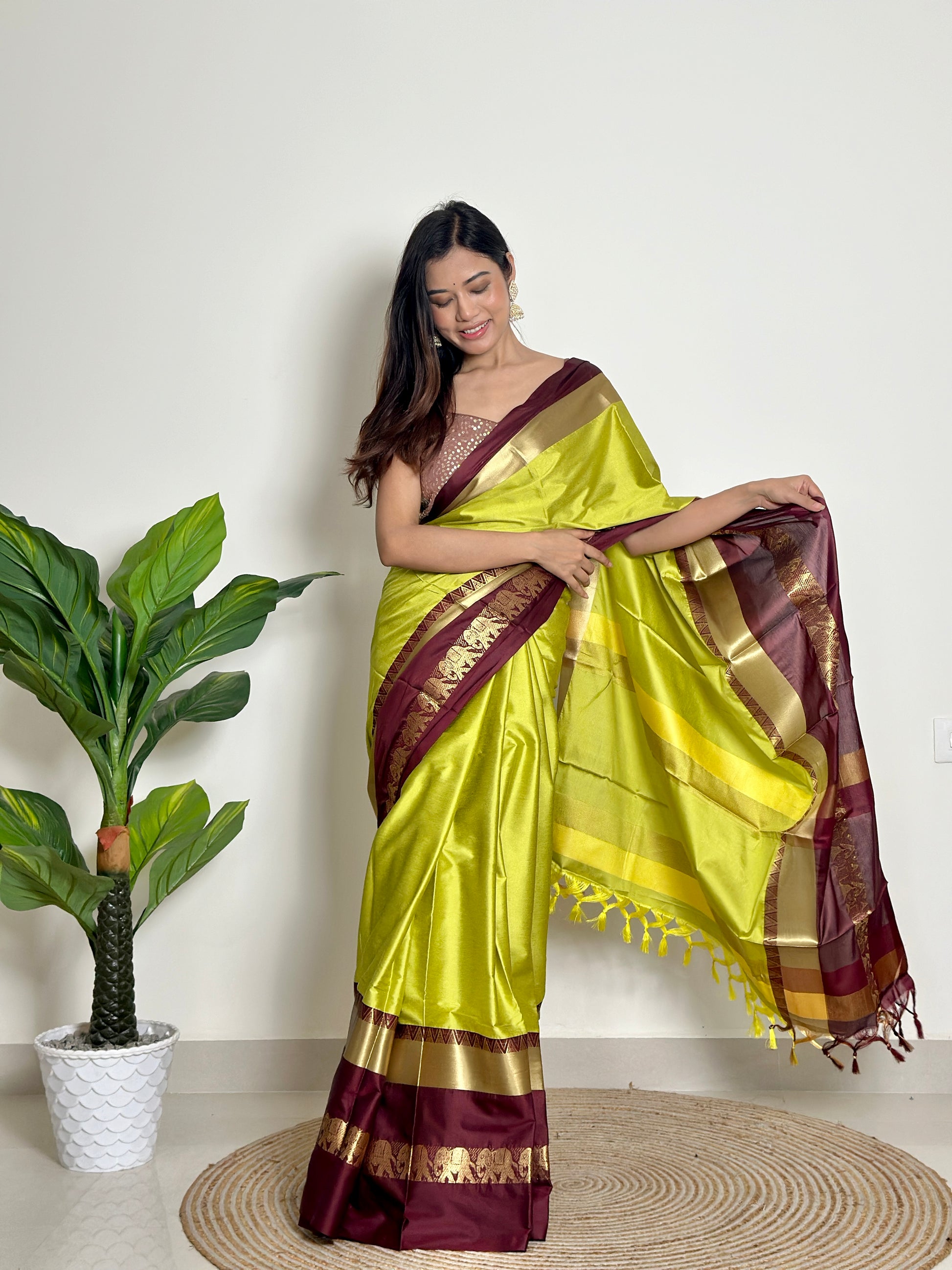 Lime Green - Handwoven - Silk Saree