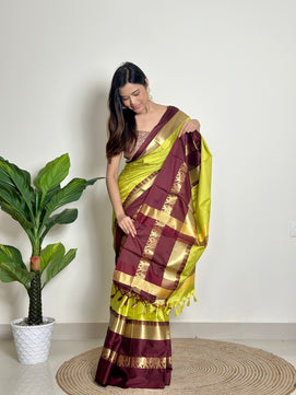 Lime Green - Handwoven - Silk Saree