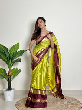 Lime Green - Handwoven - Silk Saree