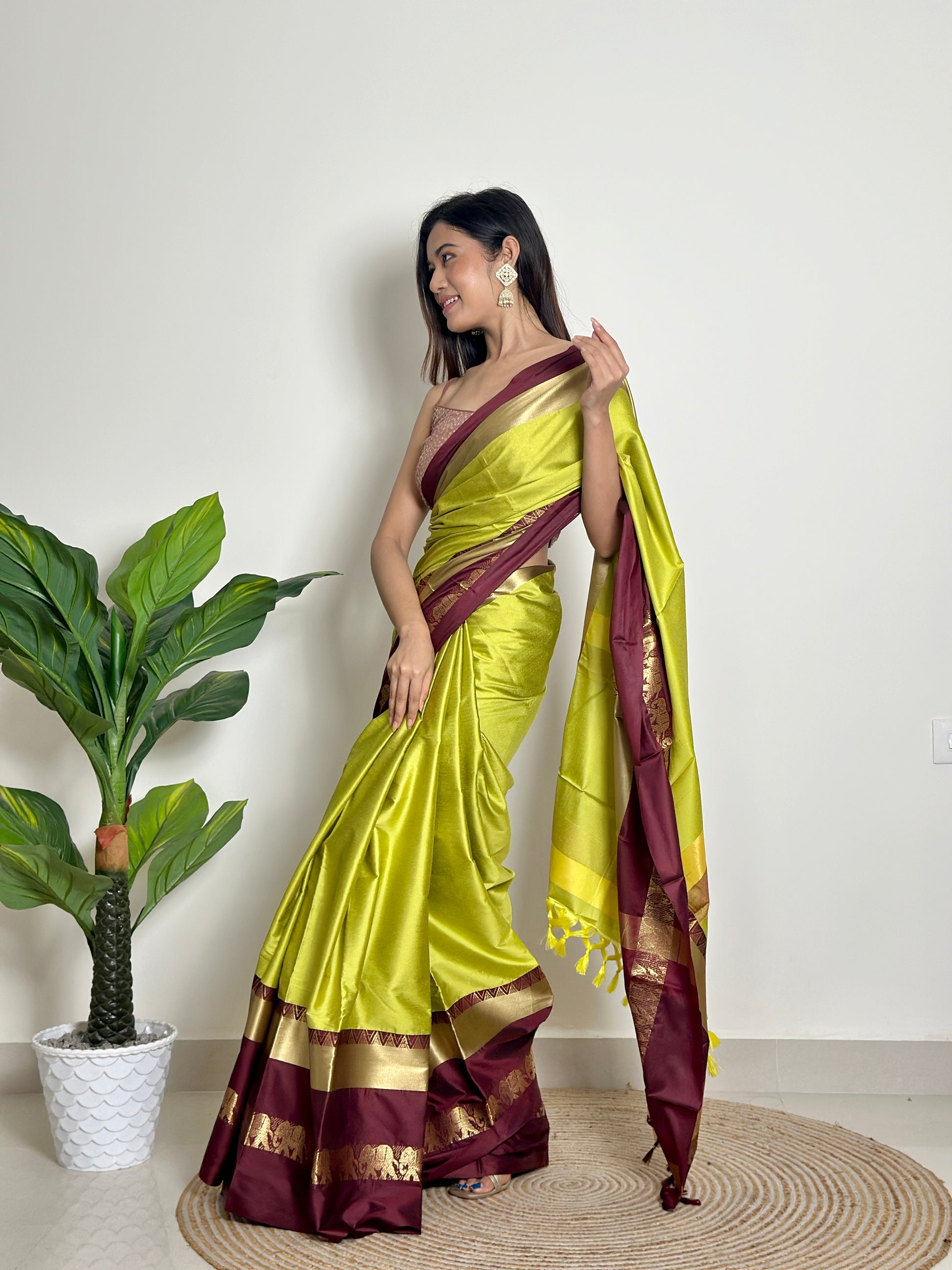 Lime Green - Handwoven - Silk Saree