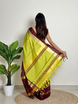 Lime Green - Handwoven - Silk Saree