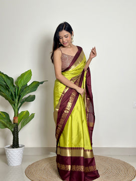 Lime Green - Handwoven - Silk Saree