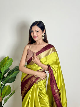 Lime Green - Handwoven - Silk Saree