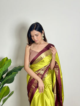 Lime Green - Handwoven - Silk Saree