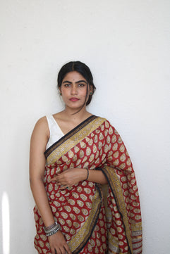 Roshni - Bagru Natural Dyes Handblock Printed - Chanderi Silk Saree