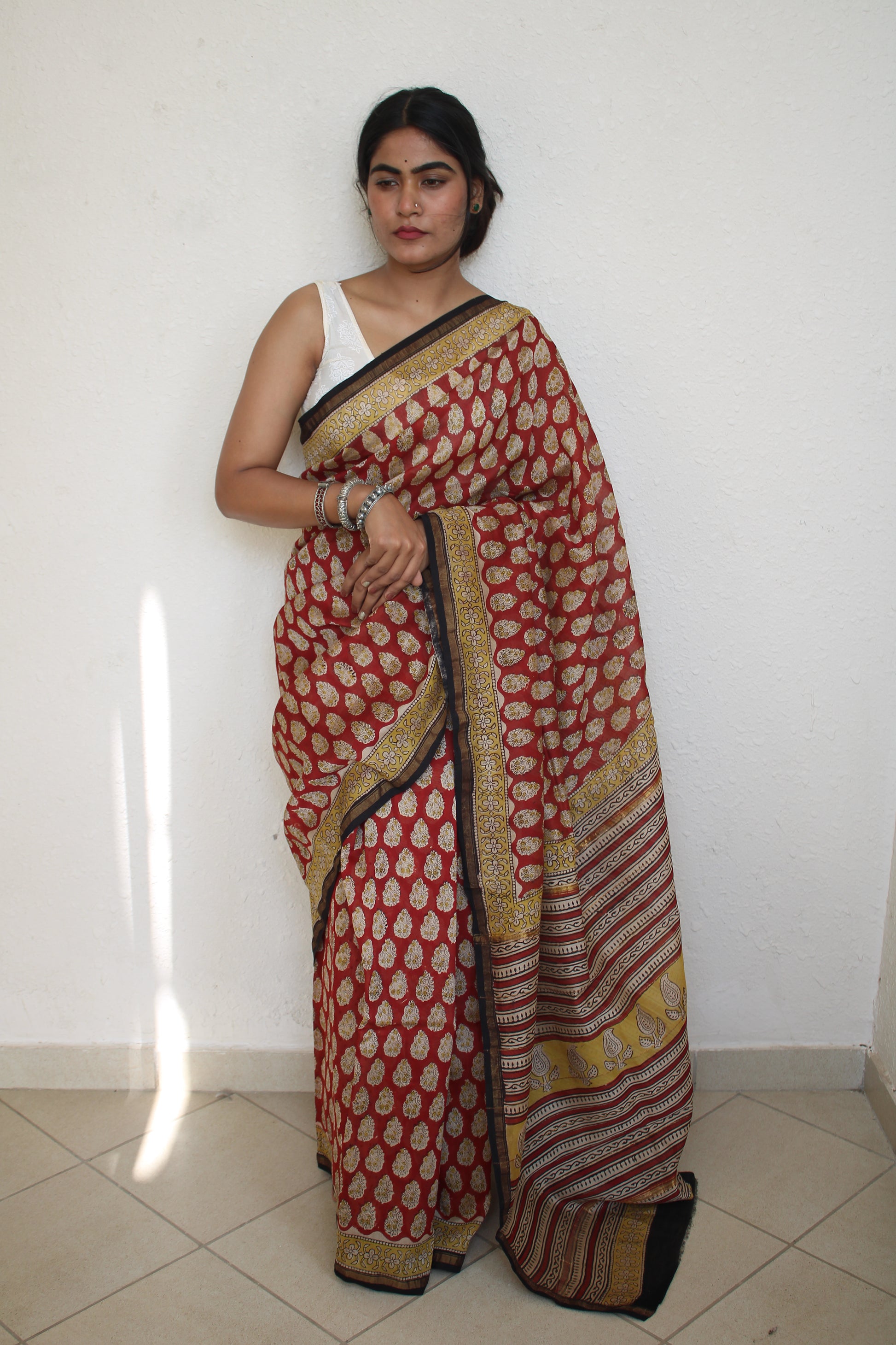 Roshni - Bagru Natural Dyes Handblock Printed - Chanderi Silk Saree