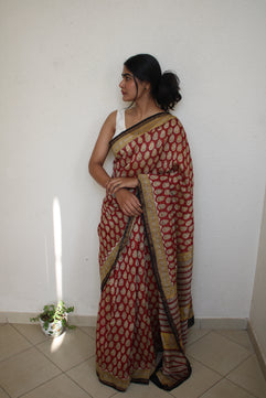 Roshni - Bagru Natural Dyes Handblock Printed - Chanderi Silk Saree