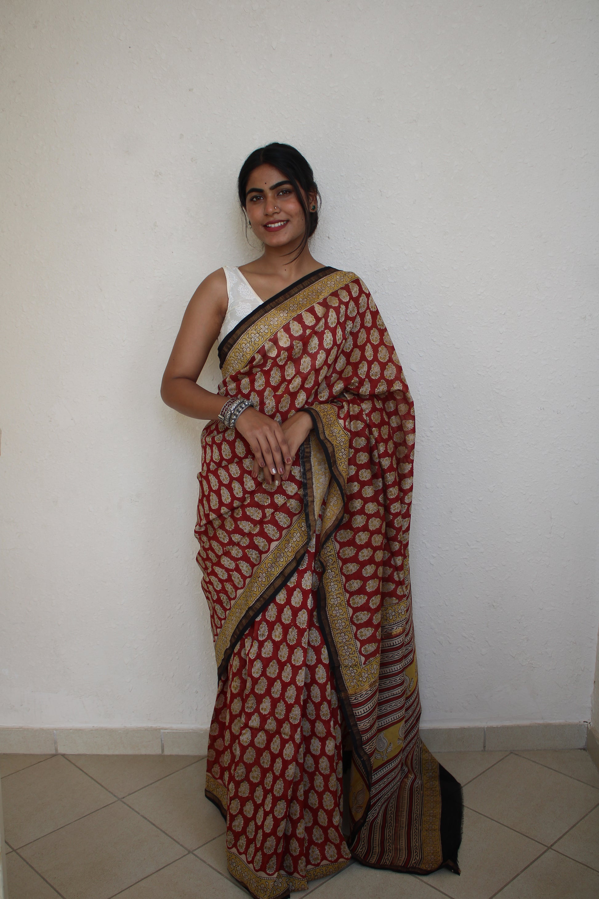 Roshni - Bagru Natural Dyes Handblock Printed - Chanderi Silk Saree