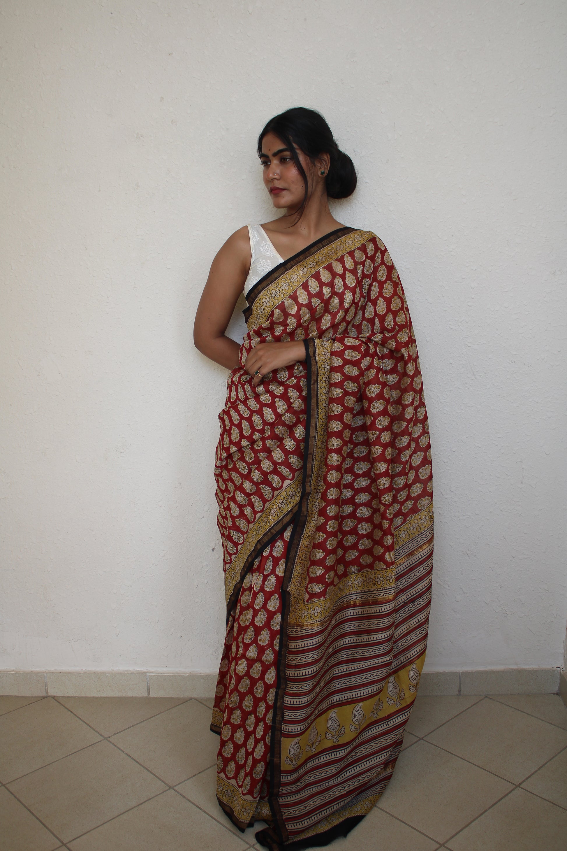 Roshni - Bagru Natural Dyes Handblock Printed - Chanderi Silk Saree