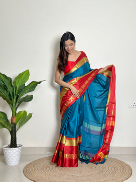 Vibrant Blue - Handwoven - Silk Saree