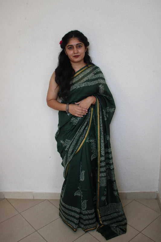 Vaidhai - Bagru Natural Dyes Handblock Printed - Chanderi Silk Saree