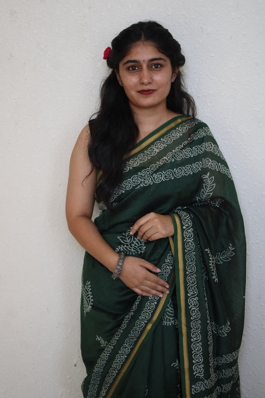 Vaidhai - Bagru Natural Dyes Handblock Printed - Chanderi Silk Saree