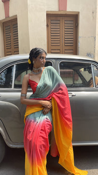 Summer Vacation Collection - Ice Gola- Handblock Print Natural Dyed - Mulmul Cotton Saree