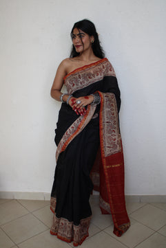 Umrao - Bagru Natural Dyes Handblock Printed - Chanderi Silk Saree