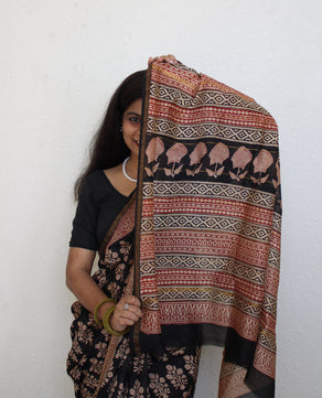 Ambika - Bagru Natural Dyes Handblock Printed - Chanderi Silk Saree