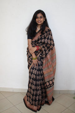 Ambika - Bagru Natural Dyes Handblock Printed - Chanderi Silk Saree