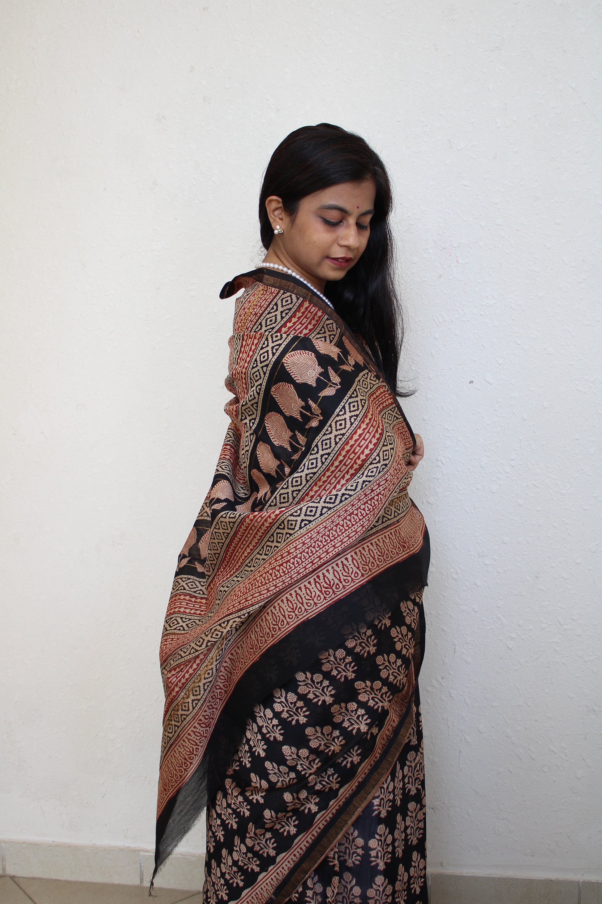 Ambika - Bagru Natural Dyes Handblock Printed - Chanderi Silk Saree