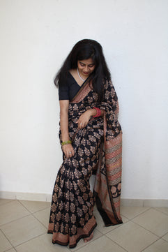 Ambika - Bagru Natural Dyes Handblock Printed - Chanderi Silk Saree