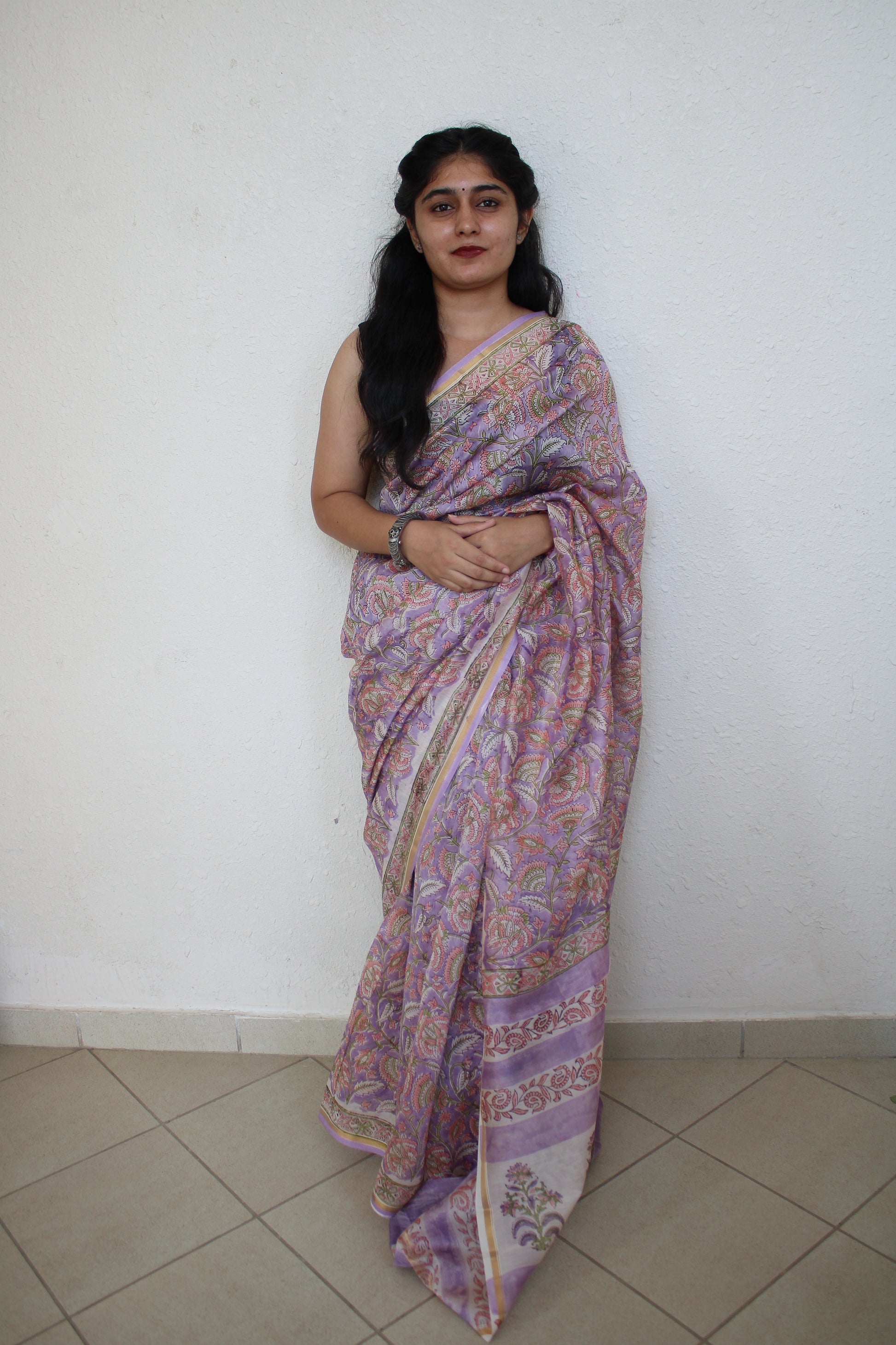 Shaily - Bagru Natural Dyes Handblock Printed - Chanderi Silk Saree