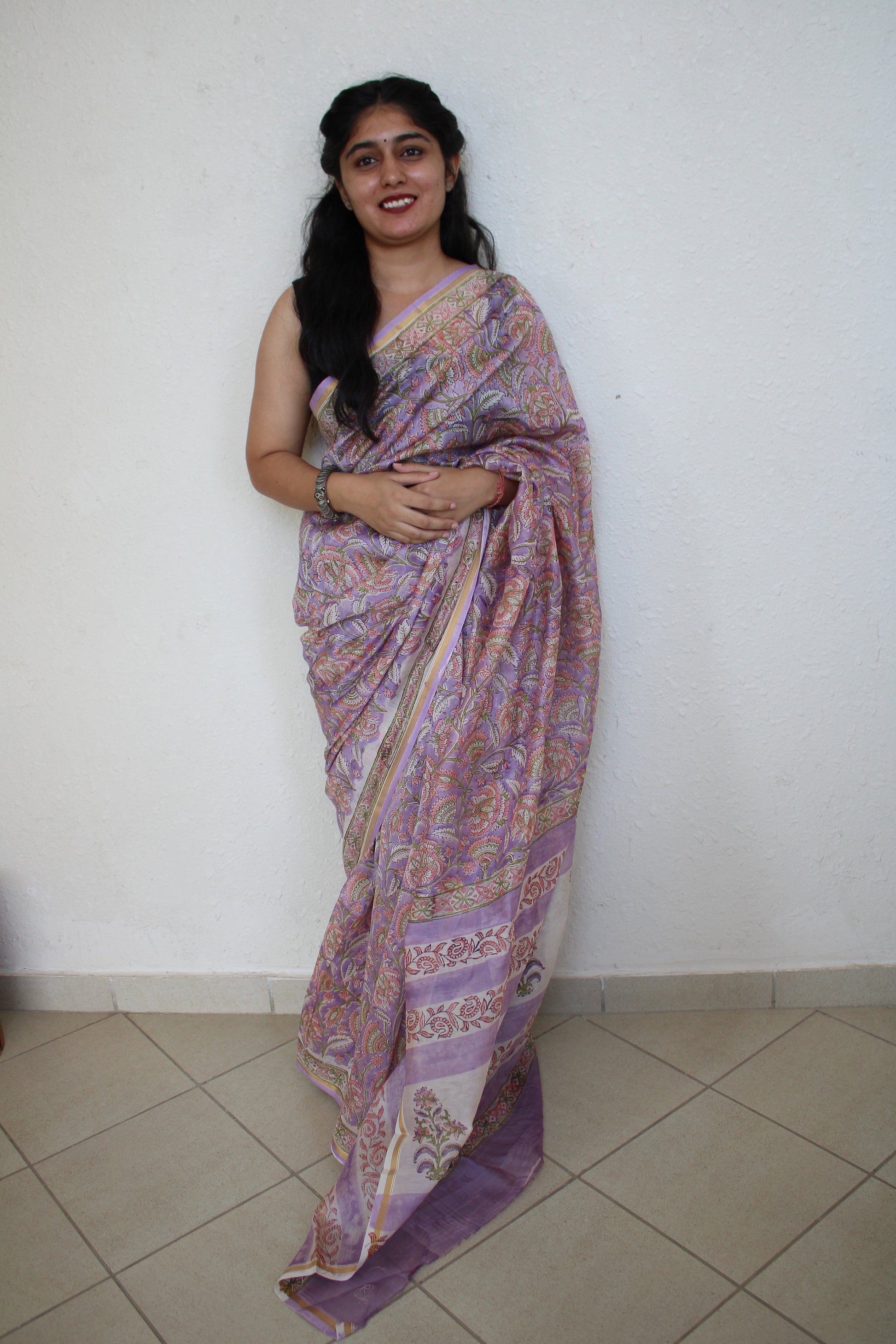 Shaily - Bagru Natural Dyes Handblock Printed - Chanderi Silk Saree