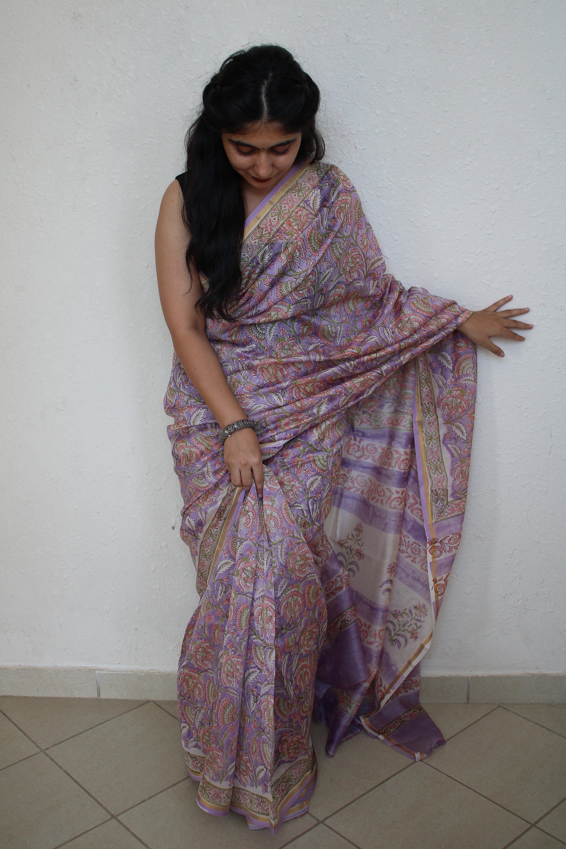 Shaily - Bagru Natural Dyes Handblock Printed - Chanderi Silk Saree