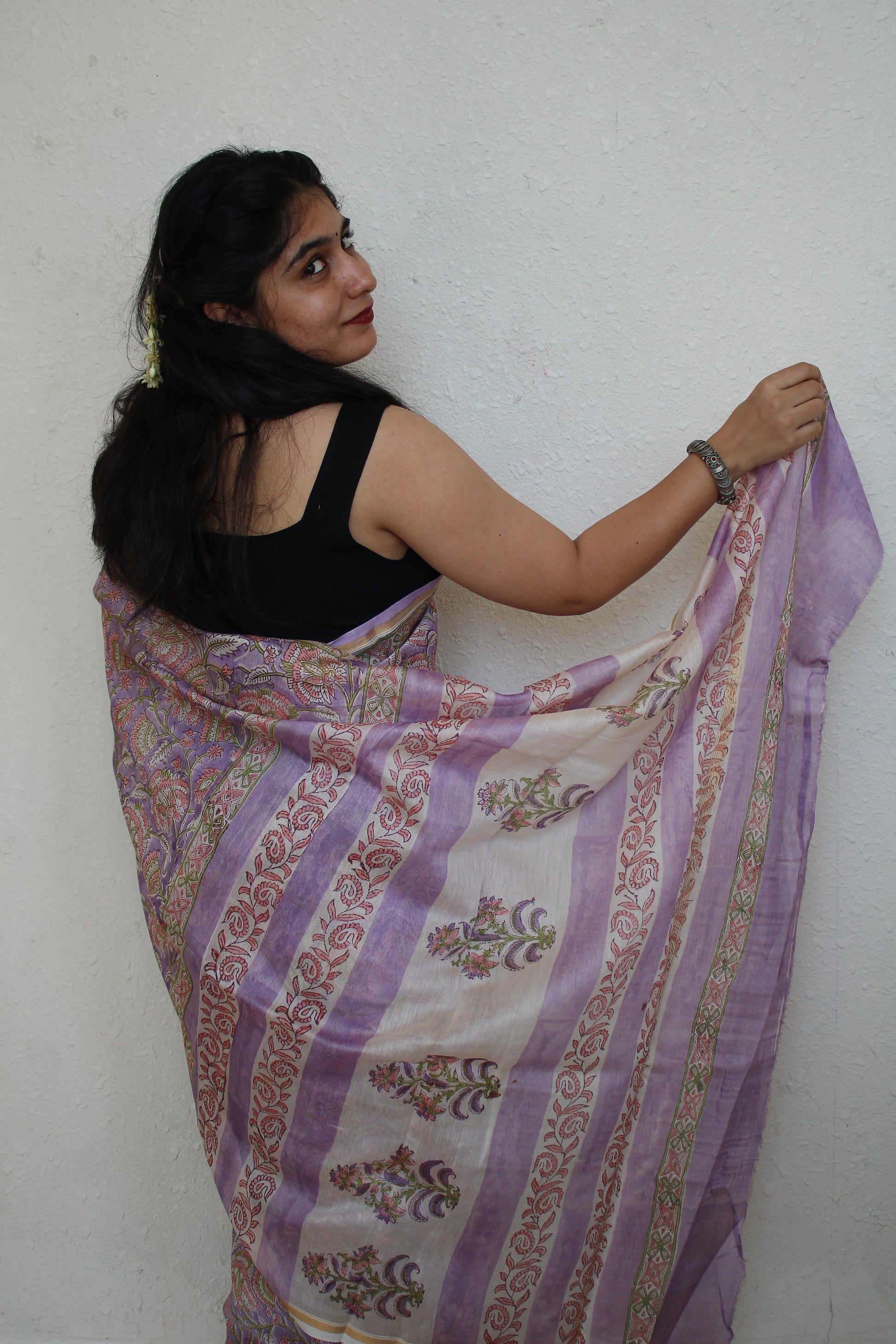 Shaily - Bagru Natural Dyes Handblock Printed - Chanderi Silk Saree