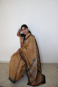 Lasya - Bagru Natural Dyes Handblock Printed - Chanderi Silk Saree