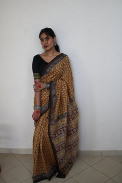 Lasya - Bagru Natural Dyes Handblock Printed - Chanderi Silk Saree