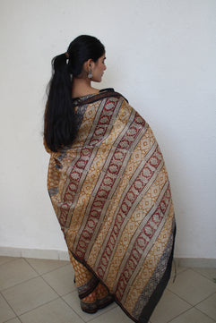 Lasya - Bagru Natural Dyes Handblock Printed - Chanderi Silk Saree