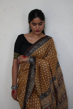 Lasya - Bagru Natural Dyes Handblock Printed - Chanderi Silk Saree