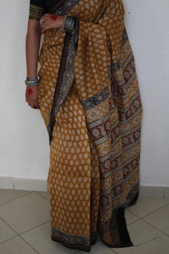 Lasya - Bagru Natural Dyes Handblock Printed - Chanderi Silk Saree