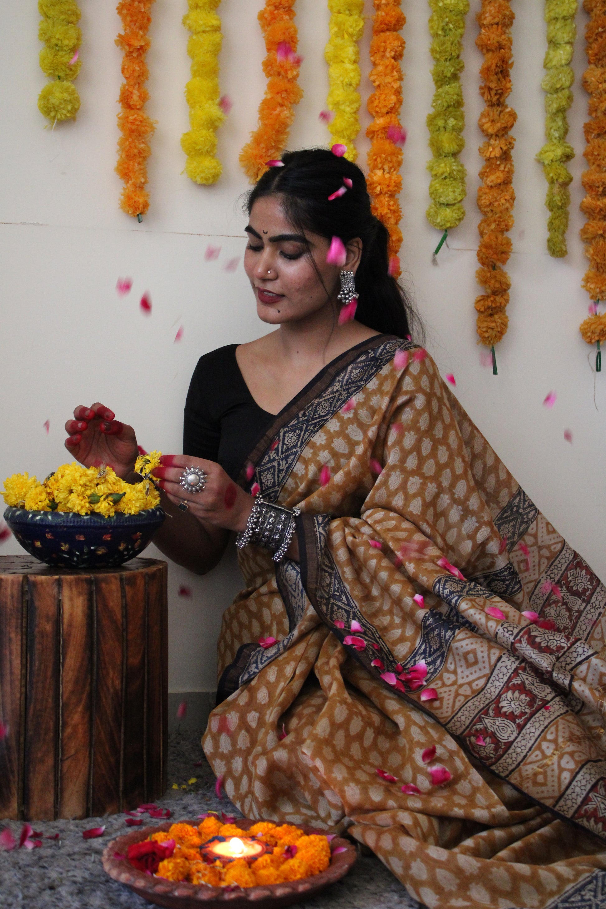 Lasya - Bagru Natural Dyes Handblock Printed - Chanderi Silk Saree