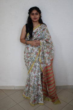 Gauri- Bagru Natural Dyes Handblock Printed - Chanderi Silk Saree