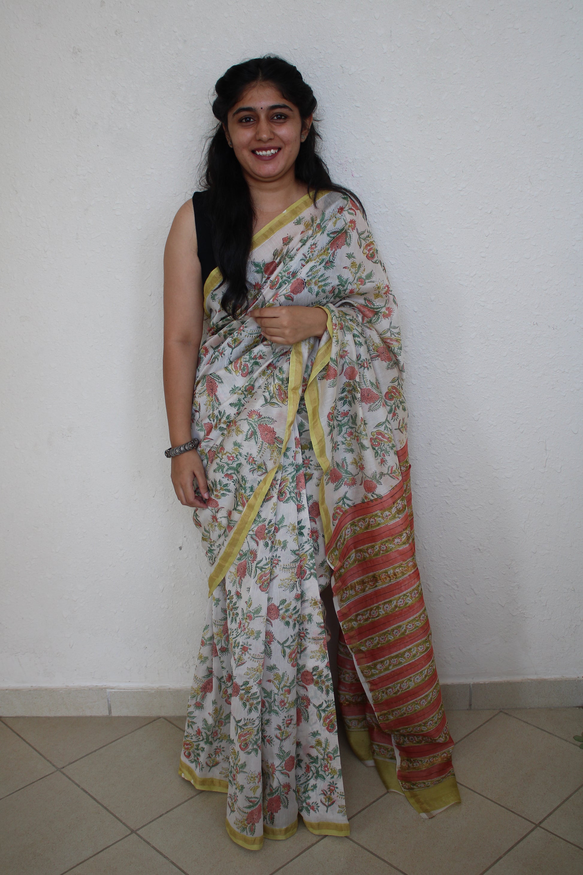 Gauri- Bagru Natural Dyes Handblock Printed - Chanderi Silk Saree