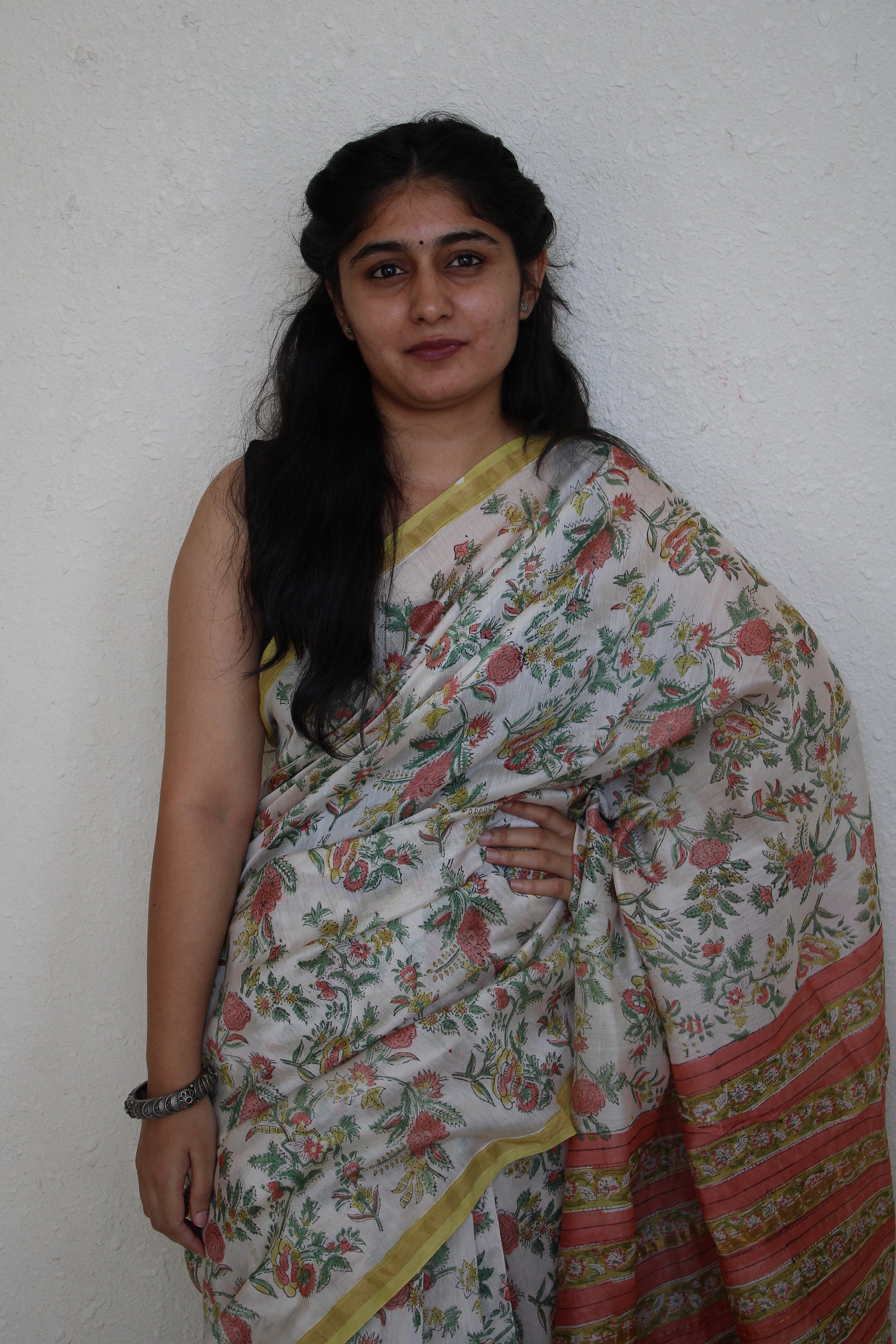 Gauri- Bagru Natural Dyes Handblock Printed - Chanderi Silk Saree