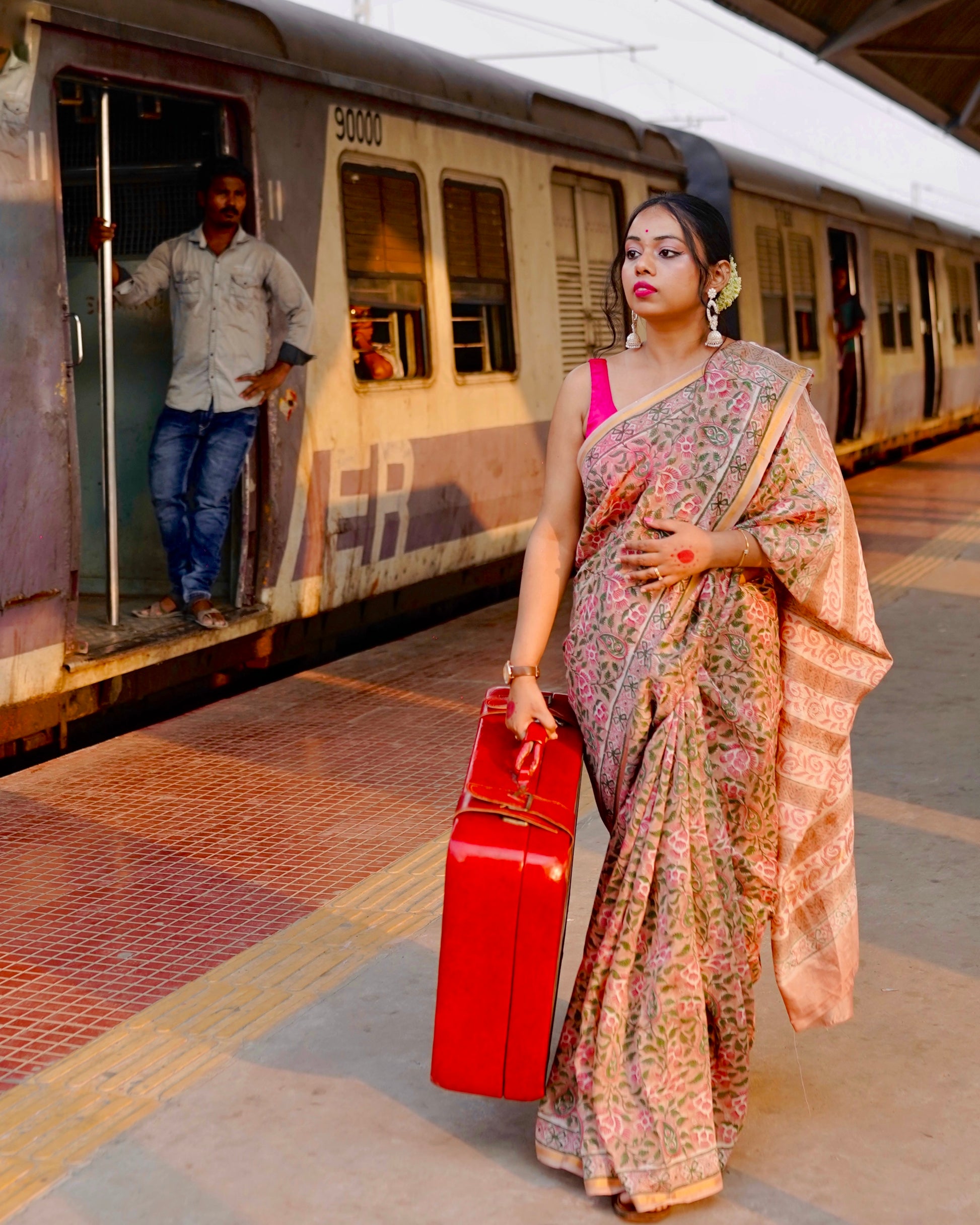 Latika - Bagru Natural Dyes Handblock Printed - Chanderi Silk Saree