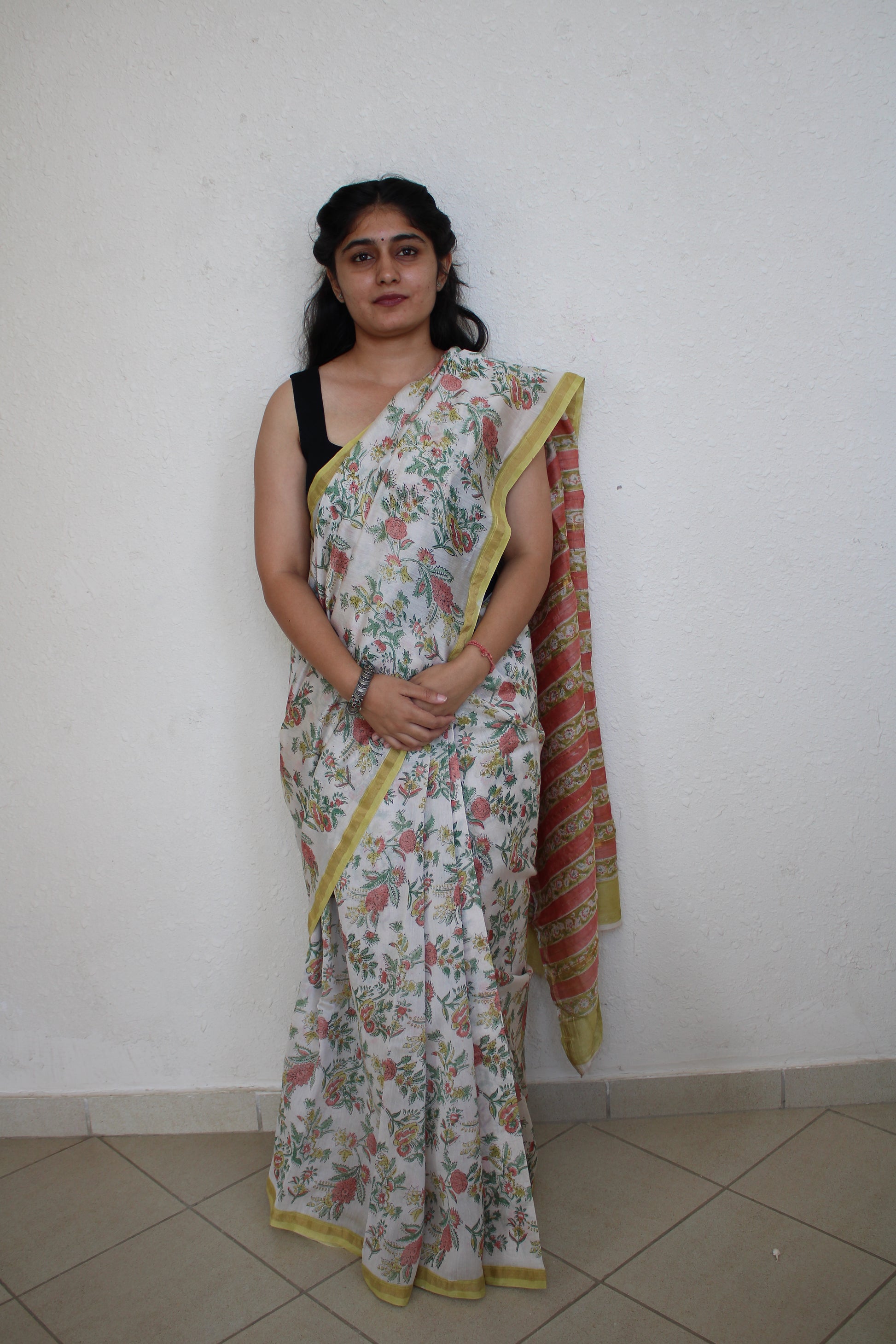 Gauri- Bagru Natural Dyes Handblock Printed - Chanderi Silk Saree