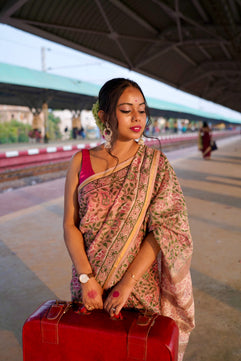 Latika - Bagru Natural Dyes Handblock Printed - Chanderi Silk Saree