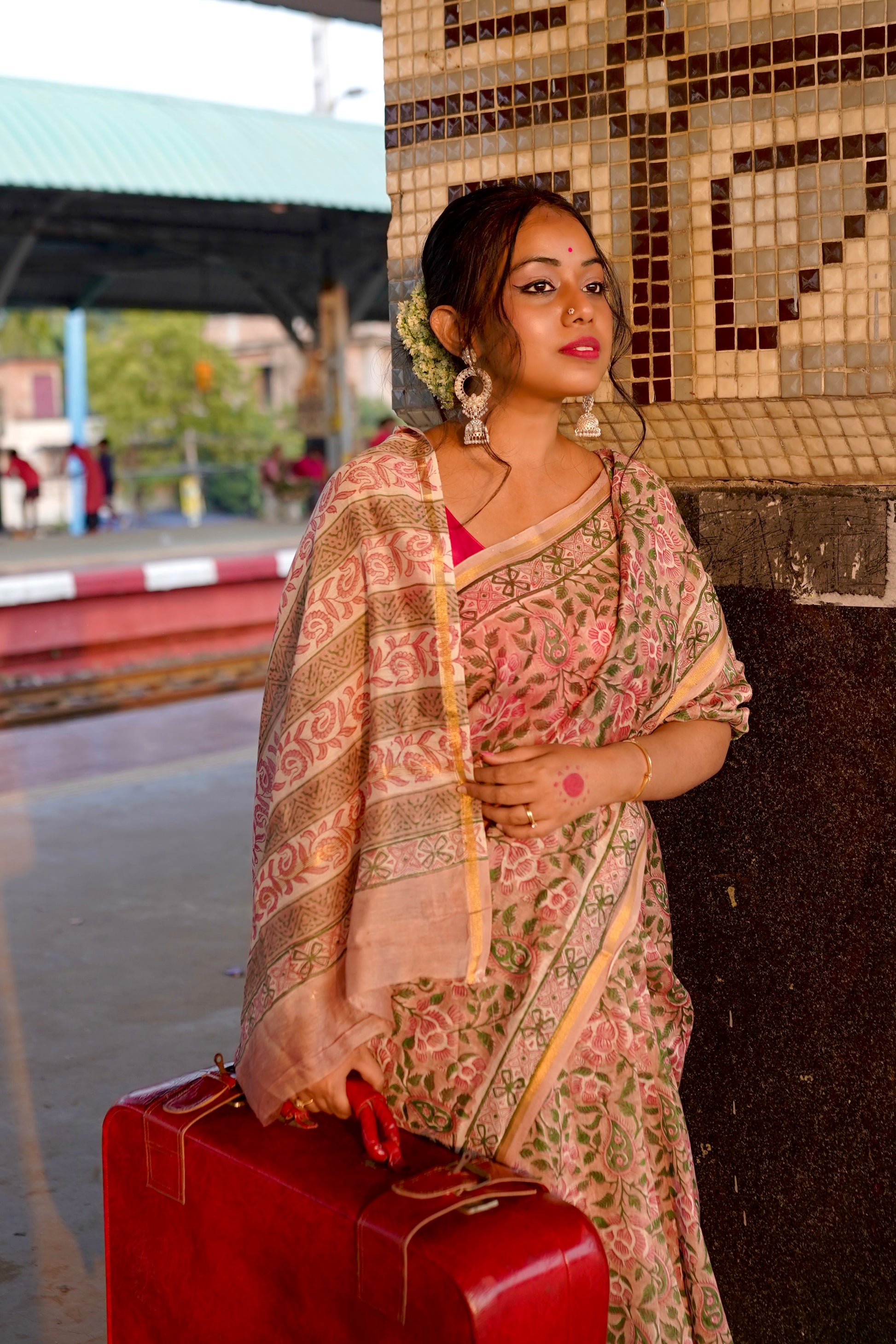 Latika - Bagru Natural Dyes Handblock Printed - Chanderi Silk Saree