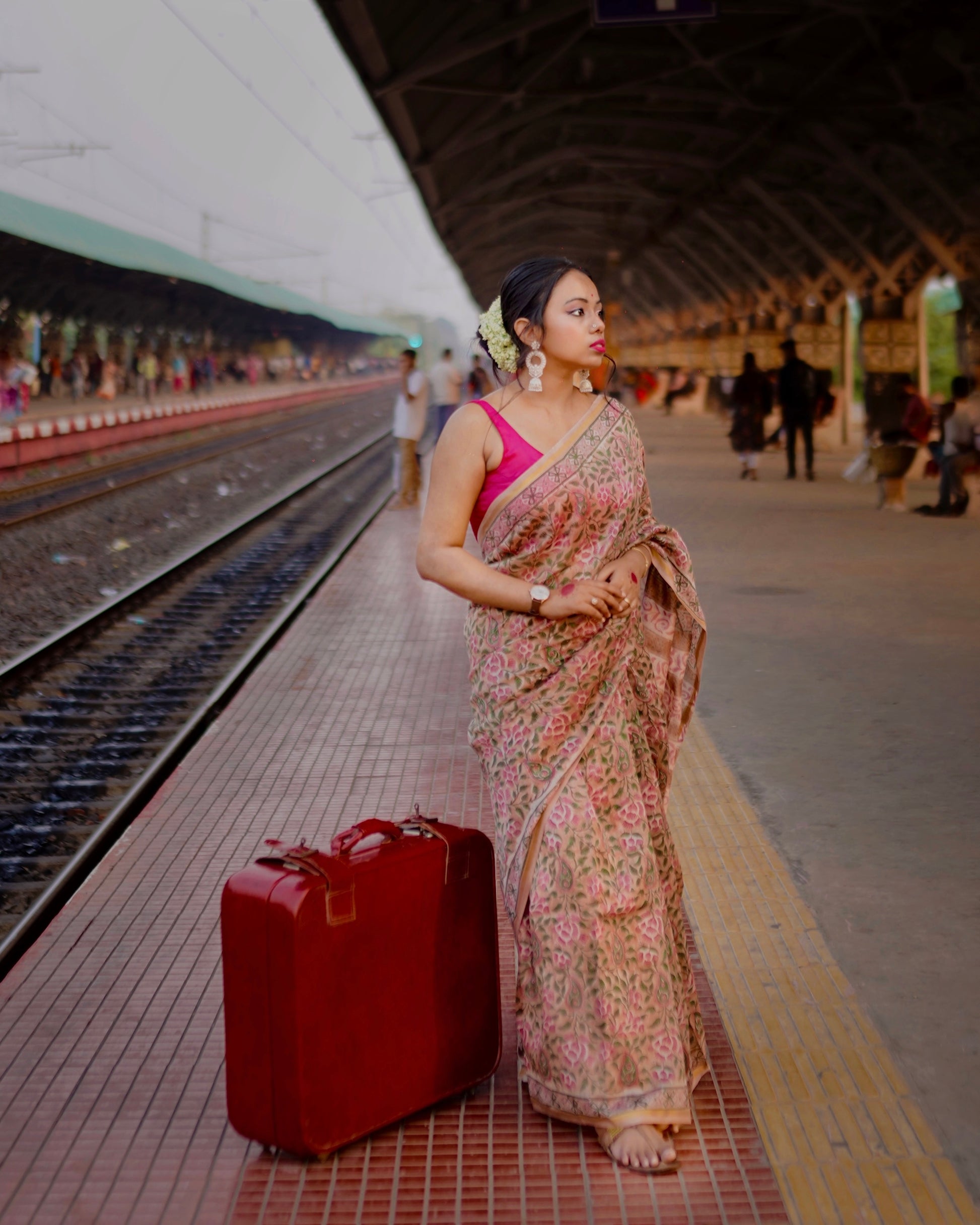 Latika - Bagru Natural Dyes Handblock Printed - Chanderi Silk Saree