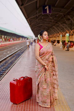 Latika - Bagru Natural Dyes Handblock Printed - Chanderi Silk Saree