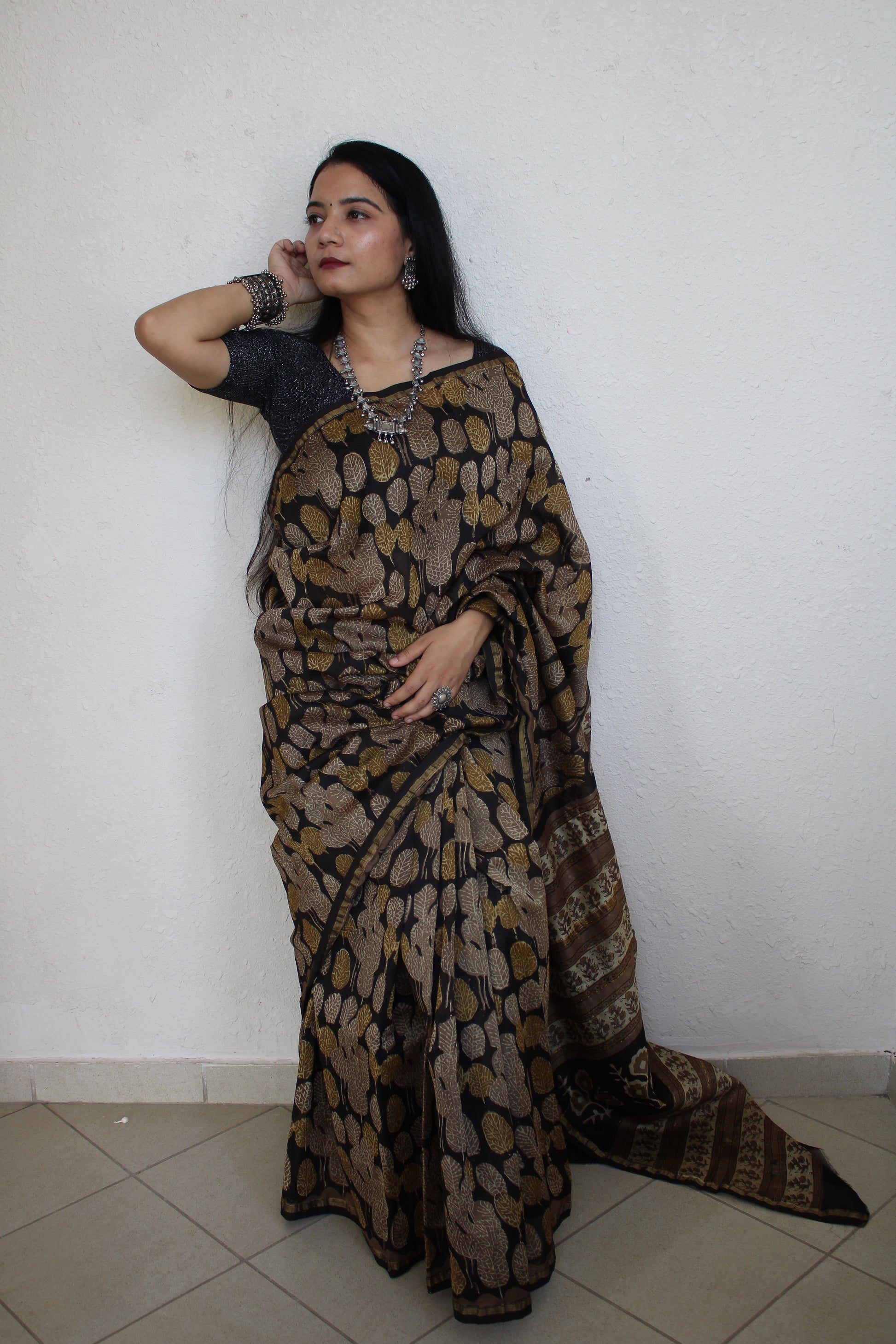 Mantasha - Ajharkh Natural Dyes Handblock Printed - Chanderi Silk Saree