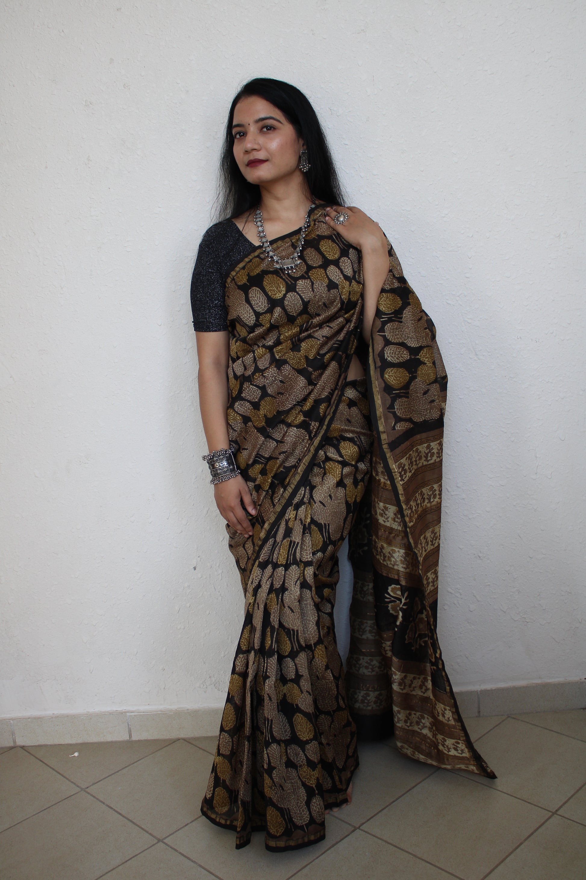 Mantasha - Ajharkh Natural Dyes Handblock Printed - Chanderi Silk Saree