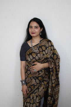 Mantasha - Ajharkh Natural Dyes Handblock Printed - Chanderi Silk Saree