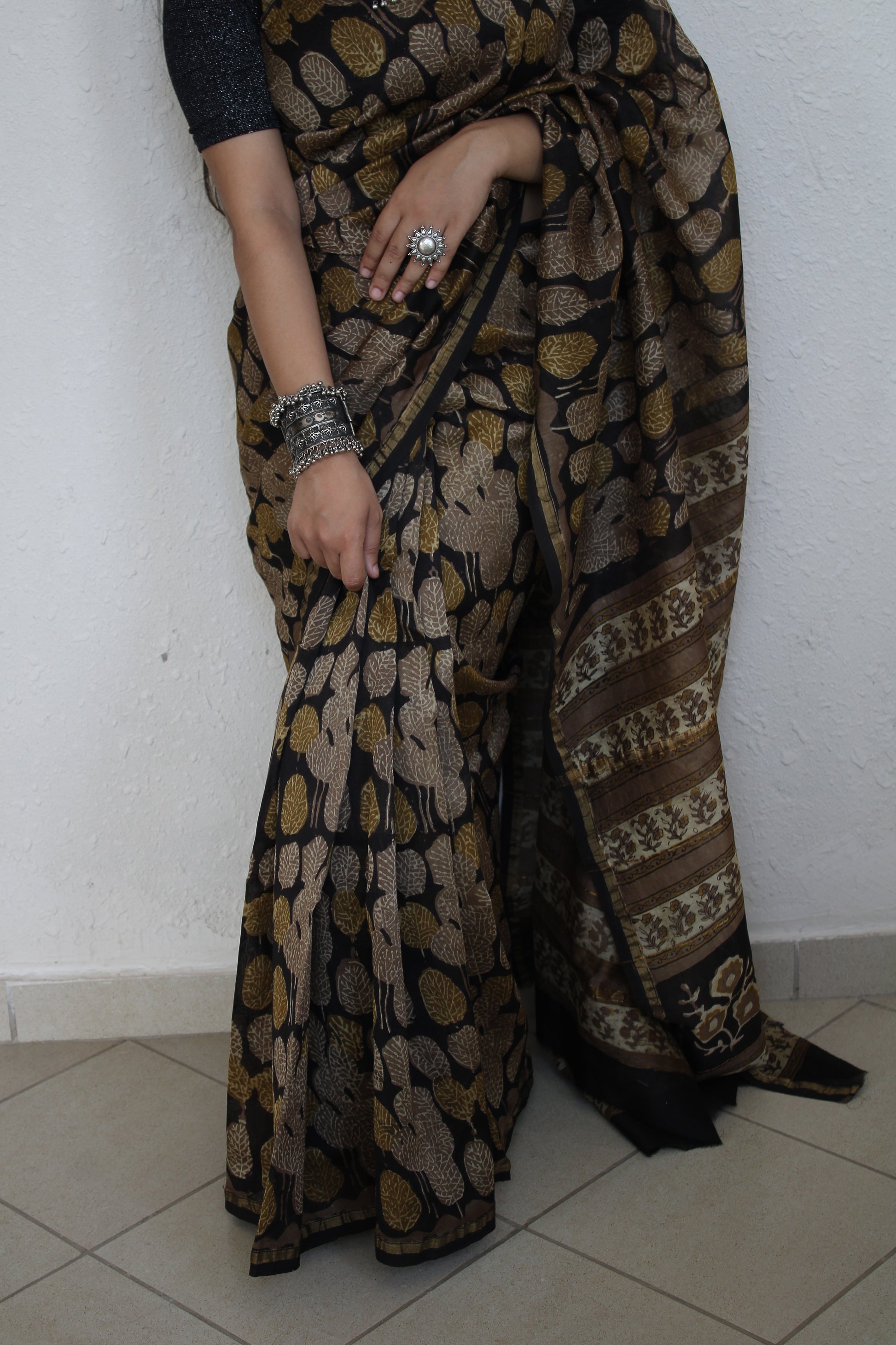 Mantasha - Ajharkh Natural Dyes Handblock Printed - Chanderi Silk Saree